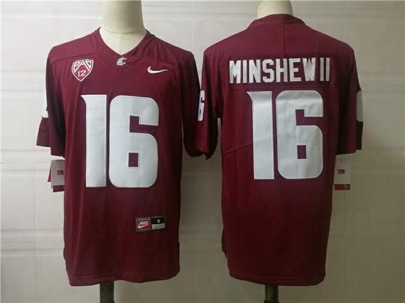 Men's Washington State Cougars #16 Minshew II College Football Jersey Red