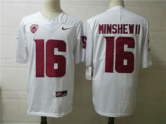 Men's Washington State Cougars #16 Minshew College Football Jersey White