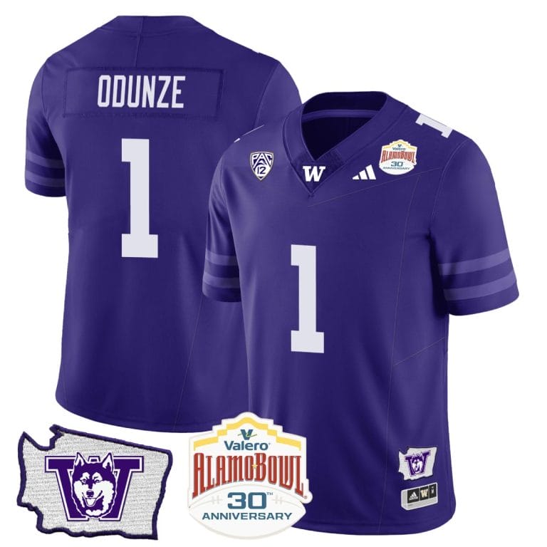 Men's Rome Odunze Jersey #1 Washington Huskies Alamo Bowl Patch Football Purple