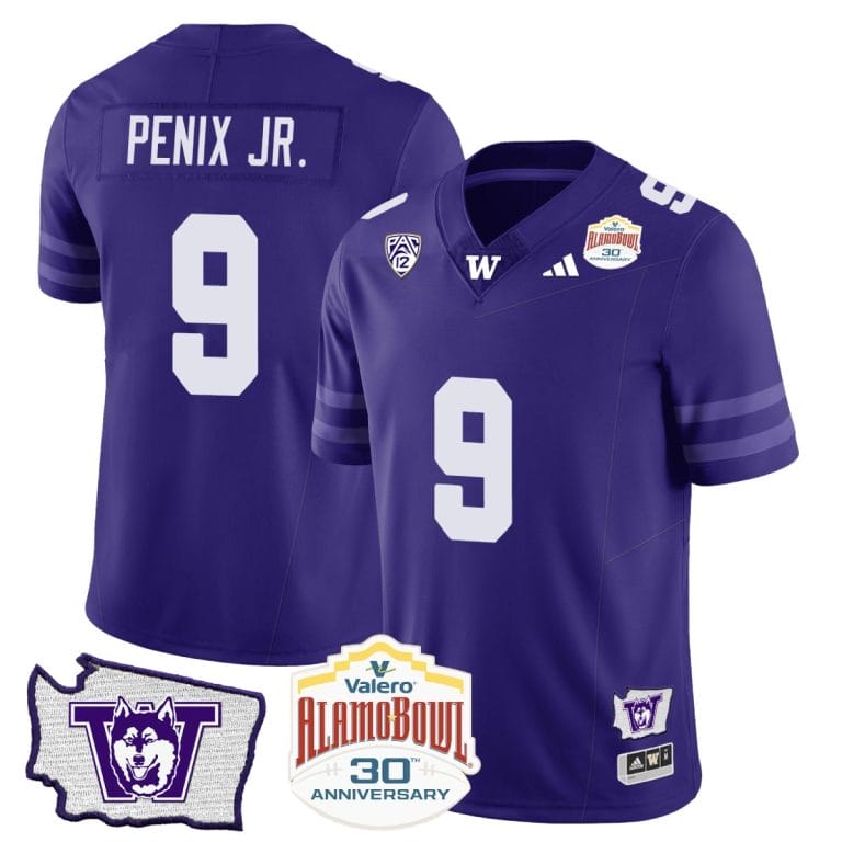 Men's Michael Penix Jr Jersey #9 Washington Huskies Alamo Bowl Patch Football Purple