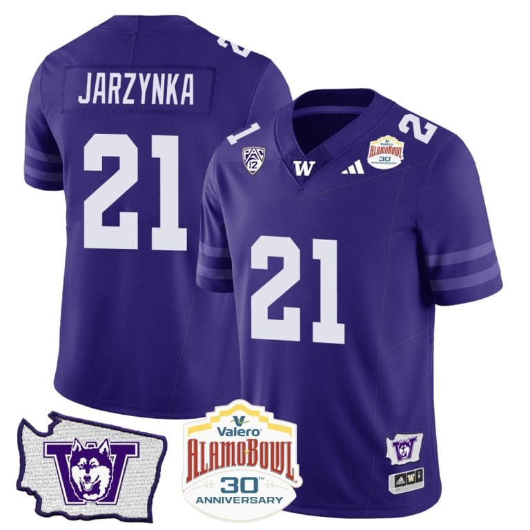 Men's Joe Jarzynka Jersey #21 Washington Huskies Alamo Bowl Patch Football Purple