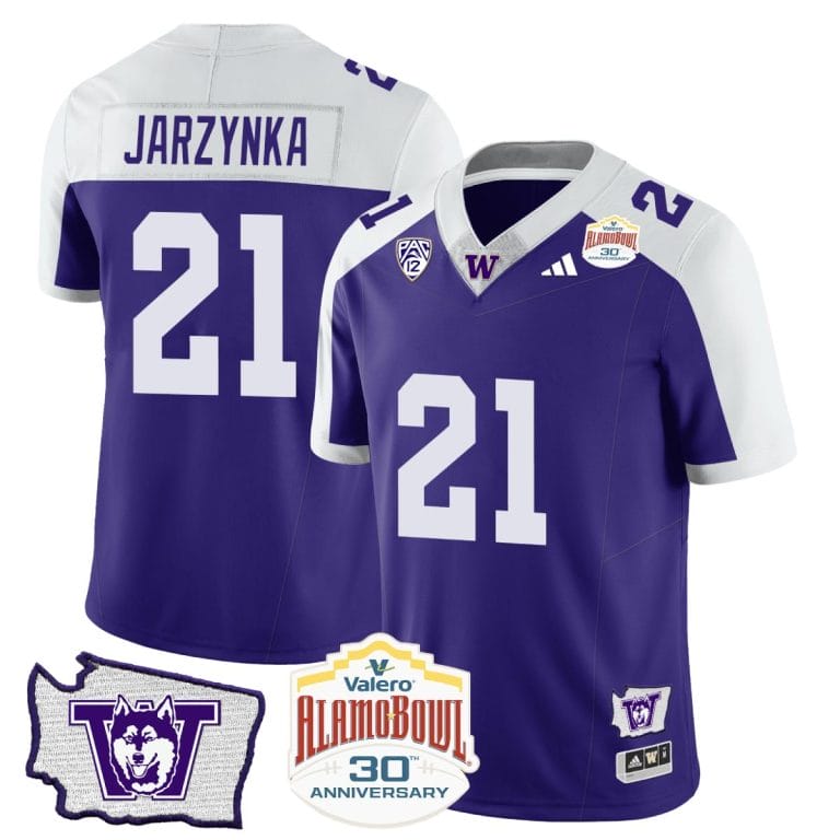 Men's Joe Jarzynka Jersey #21 Washington Huskies Alamo Bowl Patch Alternate Football Stitched