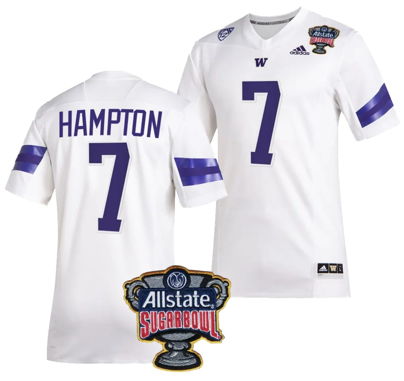 Men's Dominique Hampton Jersey #7 Washington Huskies Allstate Sugar Bowl Patch 2024 College Football White