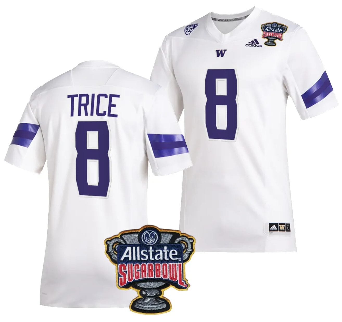 Men's Bralen Trice Jersey #8 Washington Huskies Allstate Sugar Bowl Patch 2024 College Football White