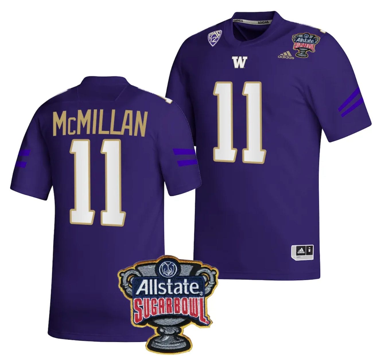 Men's Jalen McMillan Jersey #11 Washington Huskies Allstate Sugar Bowl Patch 2024 College Football Purple