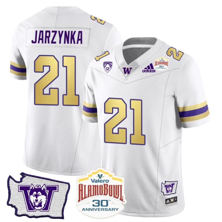 Men's Joe Jarzynka Jersey #21 Washington Huskies Alamo Bowl Patch Football Husky Royalty