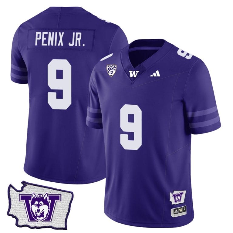 Men's Michael Penix Jr Jersey #9 Washington Huskies Washington Map Patch Football Purple