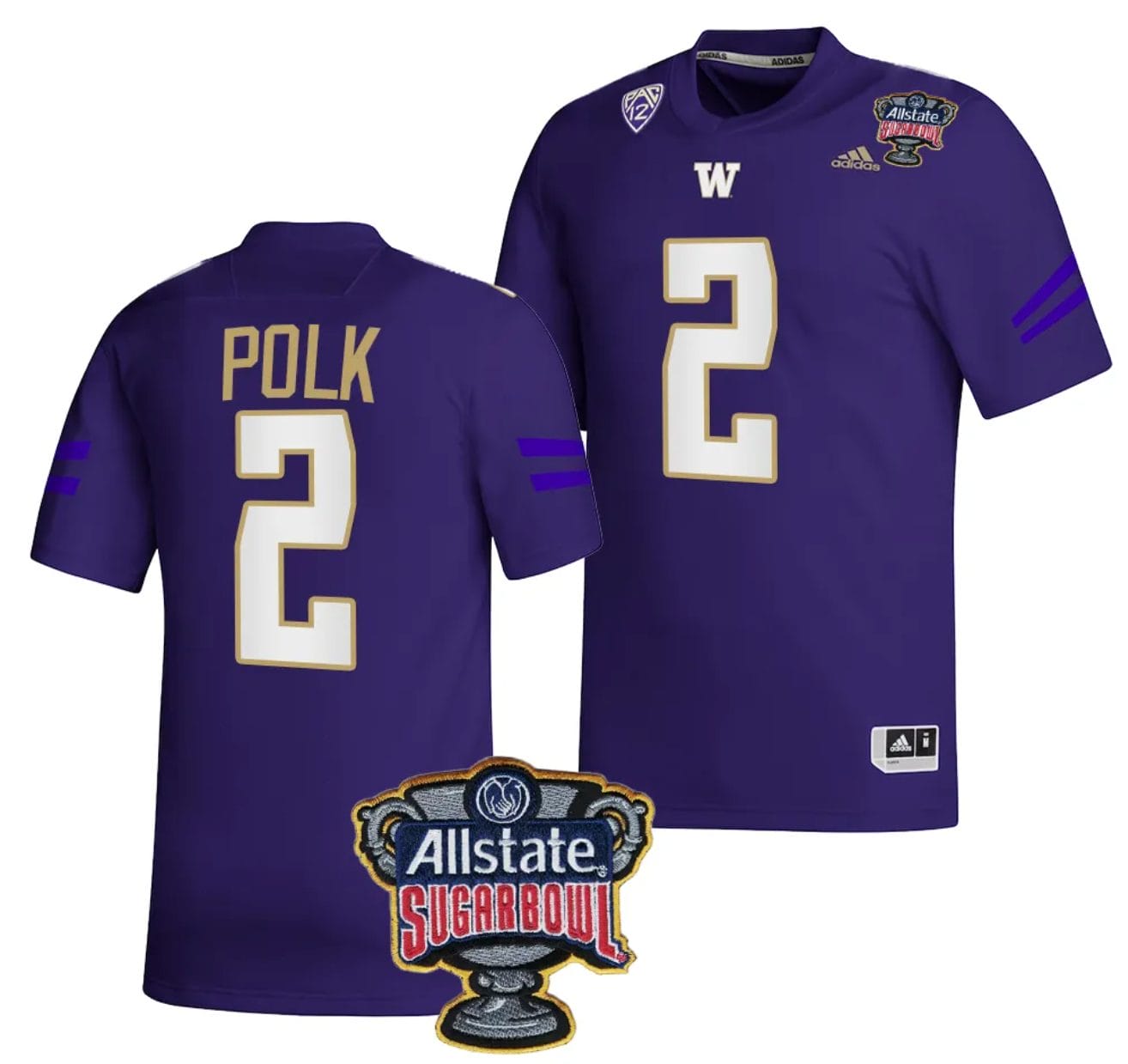 Men's Ja'Lynn Polk Jersey #2 Washington Huskies Allstate Sugar Bowl Patch 2024 College Football Purple