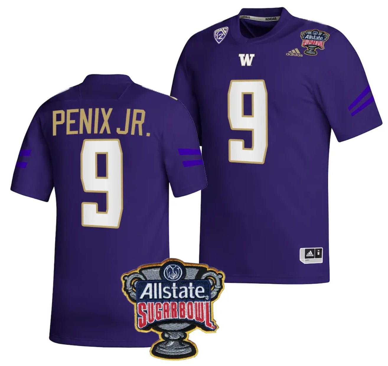 Men's Michael Penix Jr Jersey #9 Washington Huskies Allstate Sugar Bowl Patch 2024 College Football Purple