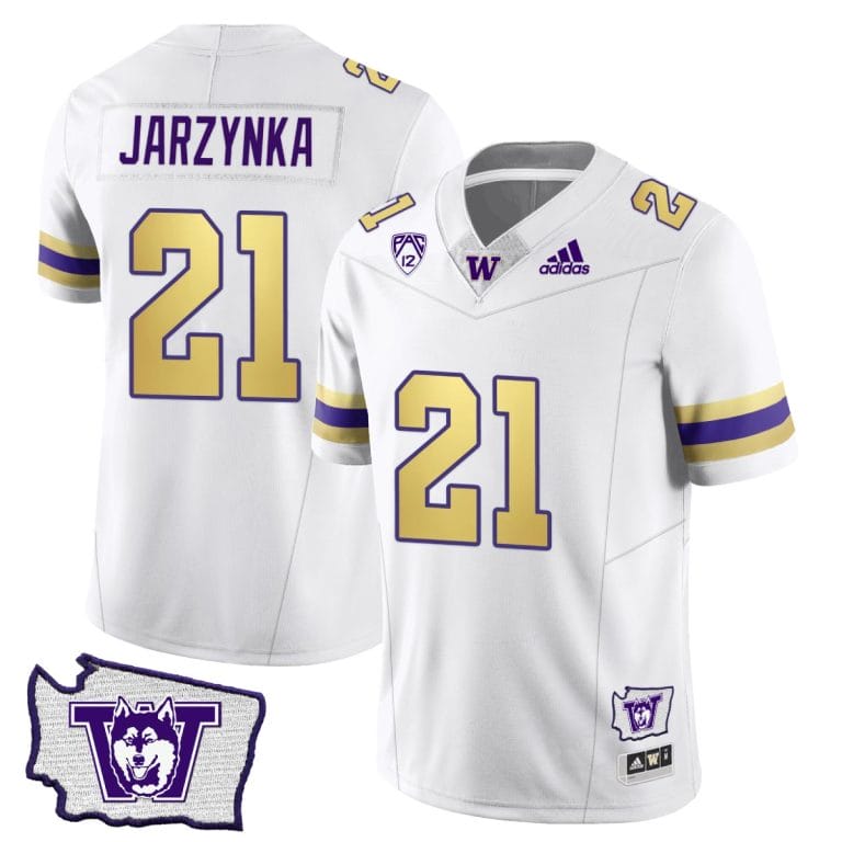 Men's Joe Jarzynka Jersey #21 Washington Huskies Washington Map Patch Football Husky Royalty