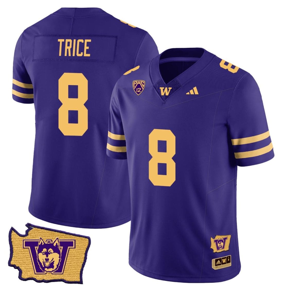 Men's Bralen Trice Jersey #8 Washington Huskies Washington Map Patch Football Purple Gold