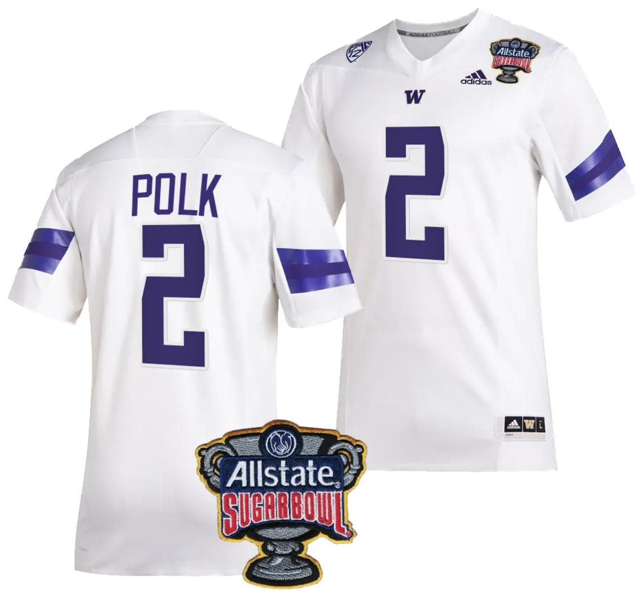 Men's Ja'Lynn Polk Jersey #2 Washington Huskies Allstate Sugar Bowl Patch 2024 College Football White