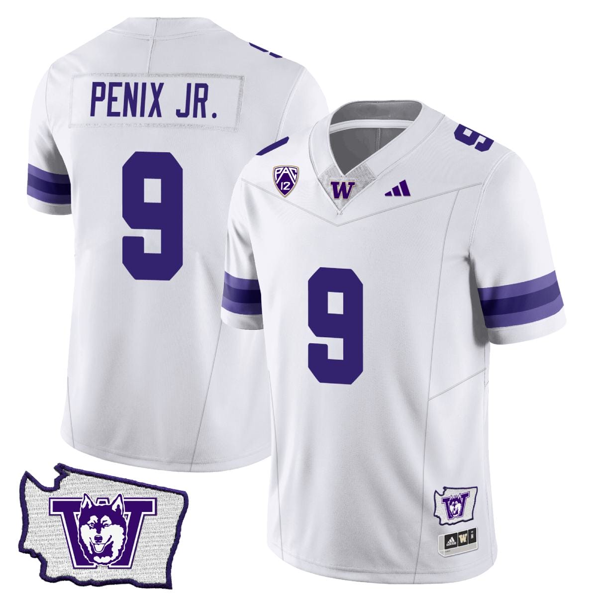 Men's Michael Penix Jr Jersey #9 Washington Huskies Washington Map Patch Football White