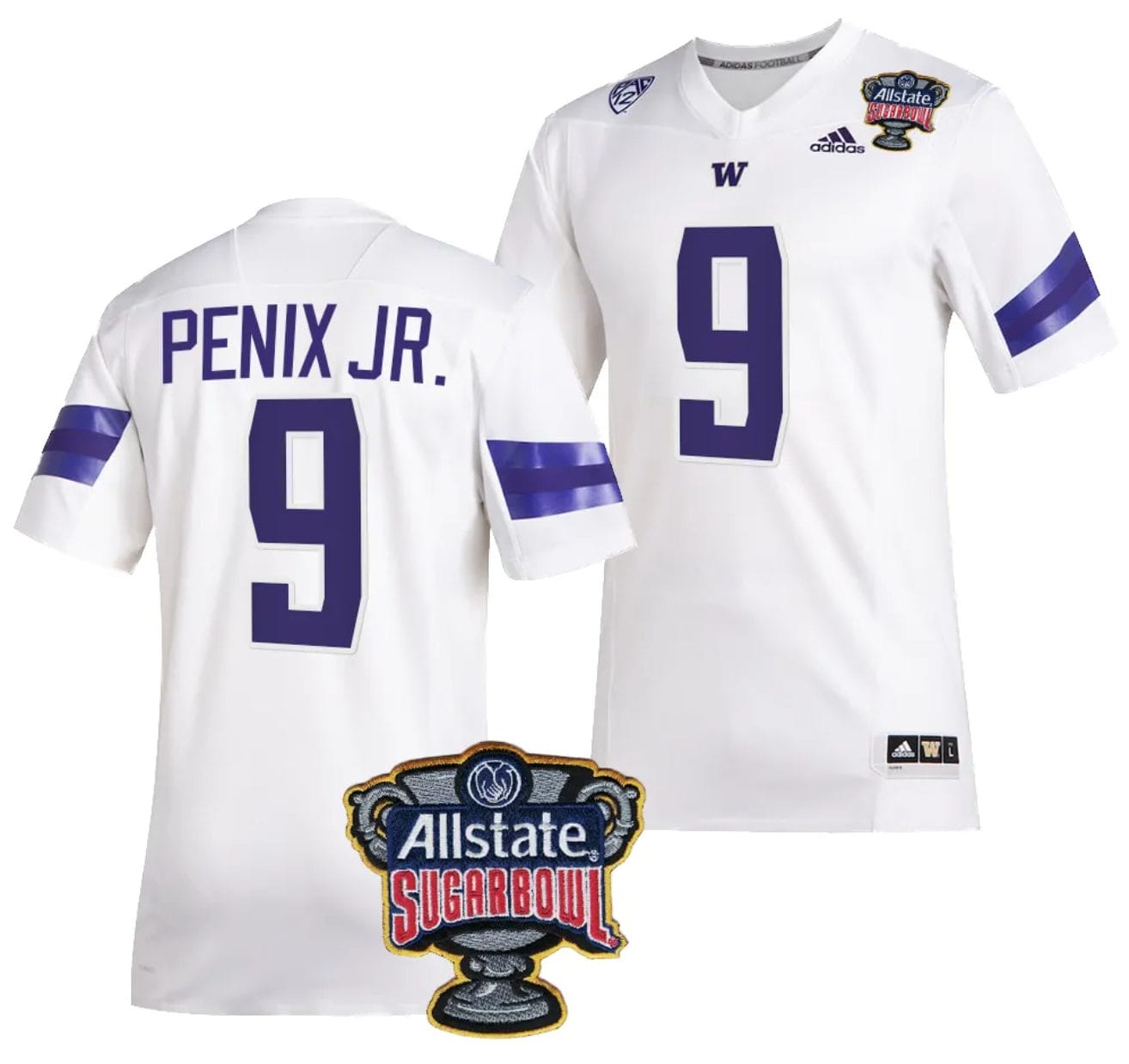 Men's Michael Penix Jr Jersey #9 Washington Huskies Allstate Sugar Bowl Patch 2024 College Football White