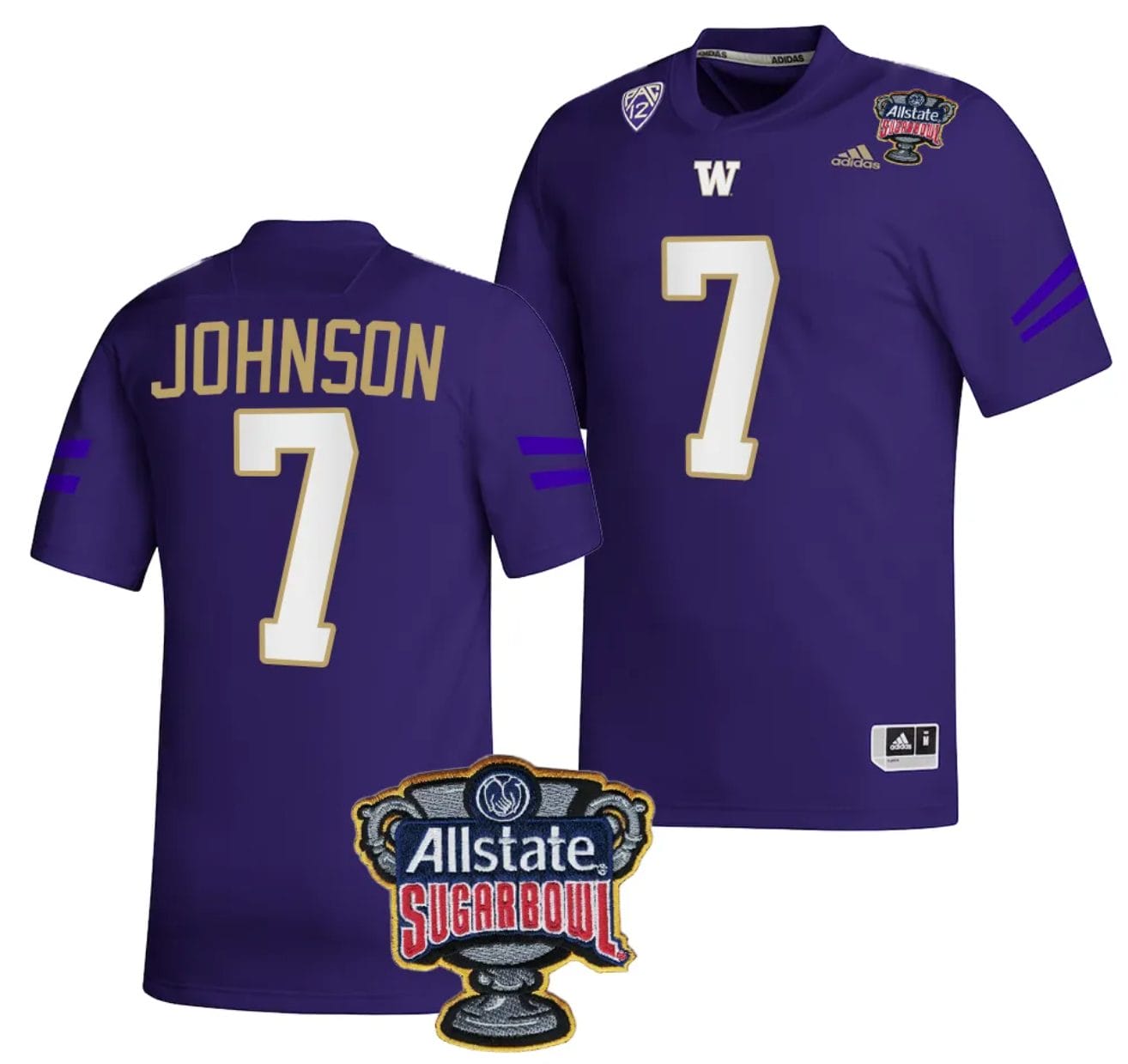 Men's Dillon Johnson Jersey #7 Washington Huskies Allstate Sugar Bowl Patch 2024 College Football Purple