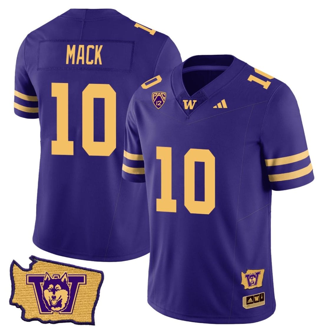 Men's Austin Mack Jersey #10 Washington Huskies Washington Map Patch Football Purple Gold