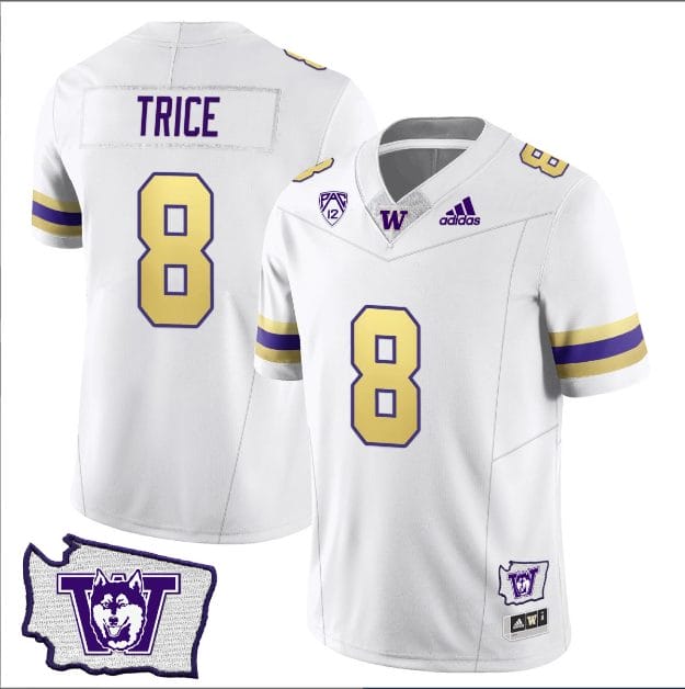 Men's Bralen Trice Jersey #8 Washington Huskies Washington Map Patch Football Husky Royalty