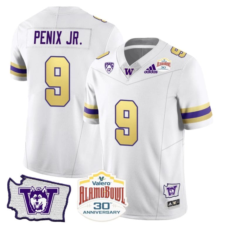 Men's Michael Penix Jr Jersey #9 Washington Huskies Alamo Bowl Patch Football Husky Royalty