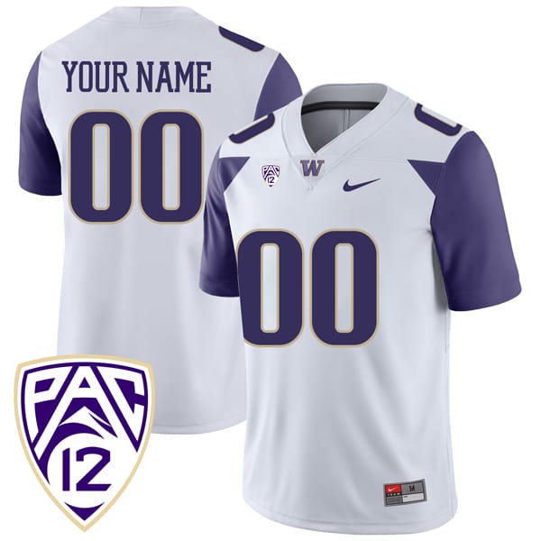 Men's Custom Washington Huskies Jersey Name and Number College Football White Game All Stitched