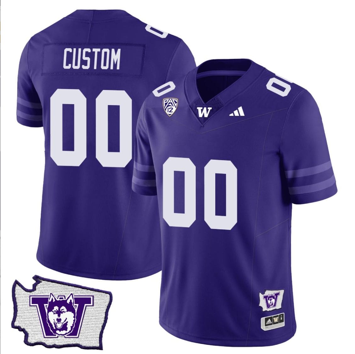 Men's Custom Washington Huskies Jersey Name and Number Washington Map Patch Football Purple