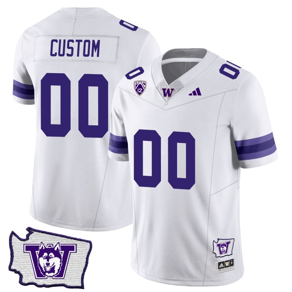 Men's Custom Washington Huskies Jersey Name and Number Washington Map Patch Football White