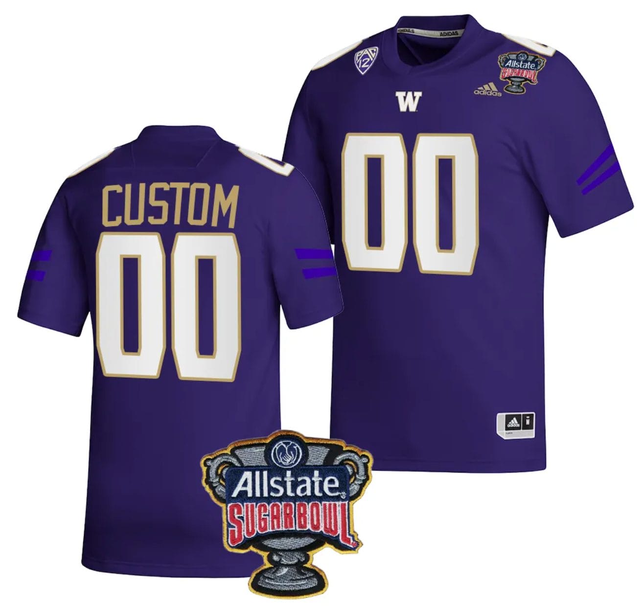 Men's Custom Washington Huskies Jersey Name and Number Allstate Sugar Bowl Patch 2024 College Football Purple