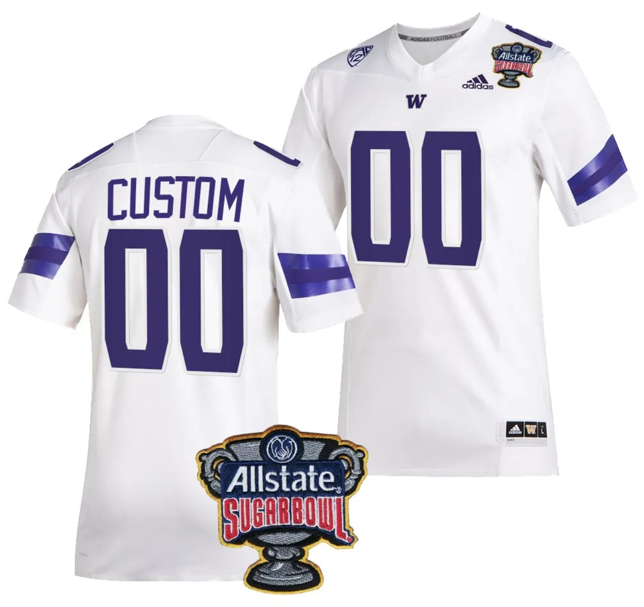 Men's Custom Washington Huskies Jersey Name and Number Allstate Sugar Bowl Patch 2024 College Football White