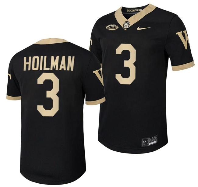 Men's Wake Forest Demon Deacons Troy Hoilman Jersey Home College Football Replica Black #3