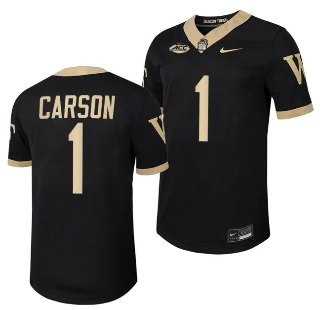 Men's Wake Forest Demon Deacons Caelen Carson Jersey Home College Football Replica Black #1