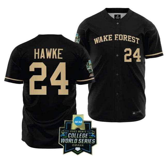 Men's Wake Forest Demon Deacons Baseball Tommy Hawke Jersey NCAA 2023 College World Series Black #24