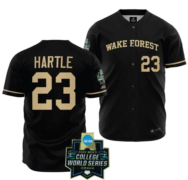 Men's Wake Forest Demon Deacons Baseball Josh Hartle Jersey NCAA 2023 College World Series Black #23