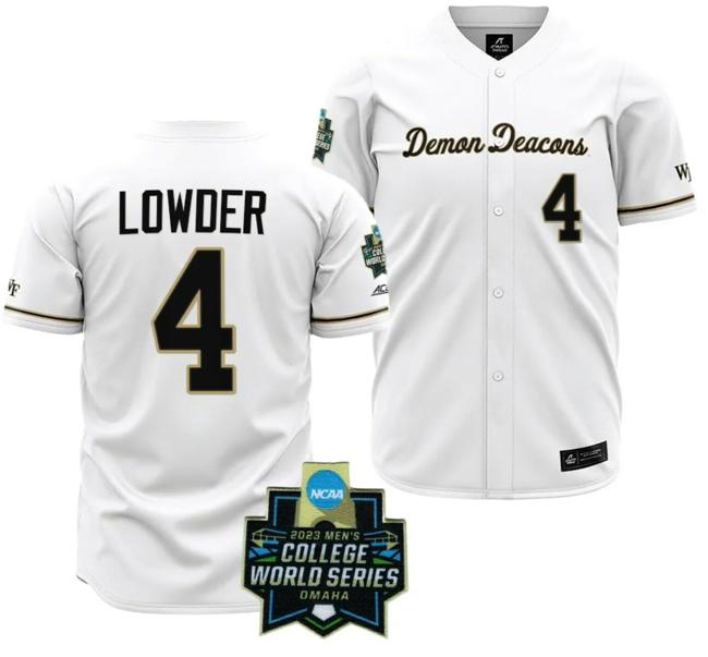 Men's Wake Forest Demon Deacons Baseball Rhett Lowder Jersey NCAA 2023 College World Series White #4