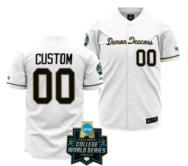 Men's Custom Wake Forest Demon Deacons Jersey Name and Number Baseball NCAA 2023 College World Series White #00