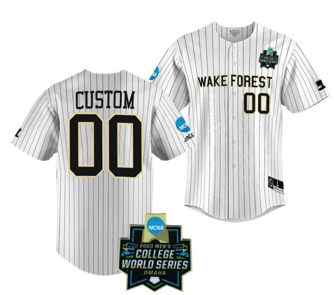 Men's 2023 College World Series Custom Wake Forest Demon Deacons Jersey Name and Number NCAA Baseball White #00