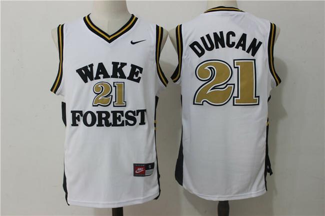 Men's Wake Forest Demon Deacons Black #21 Tim Duncan NCAA Basketball Jersey White