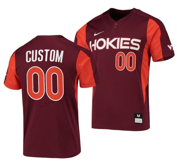 Men's Custom Virginia Tech Hokies Jersey Name and Number NCAA Baseball College Maroon