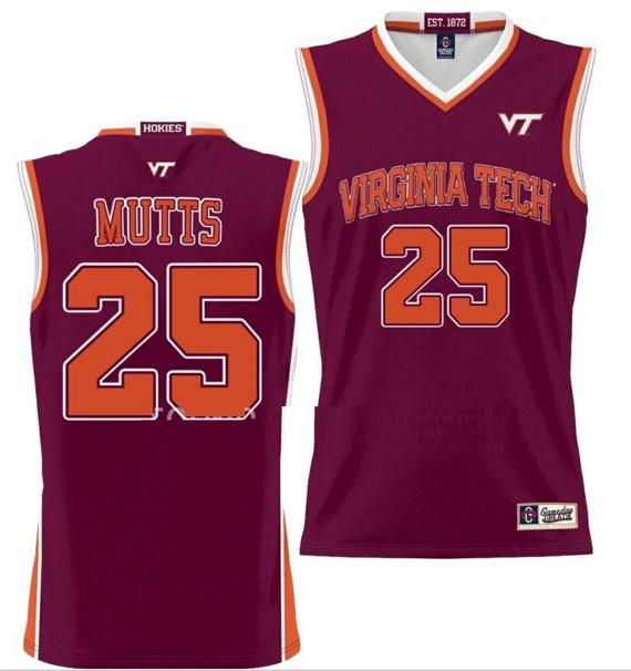 Men's Justyn Mutts Jersey Virginia Tech Hokies College Basketball NIL Pick-A-Player Maroon #25