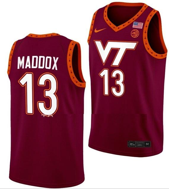 Men's Dairus Maddox Jersey Virginia Tech Hokies College Basketball Swingman Maroon #13