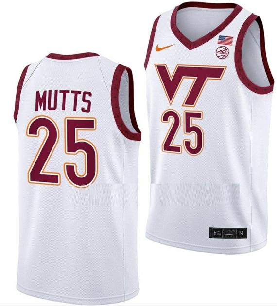 Men's Justyn Mutts Jersey Virginia Tech Hokies College Basketball Swingman White #25