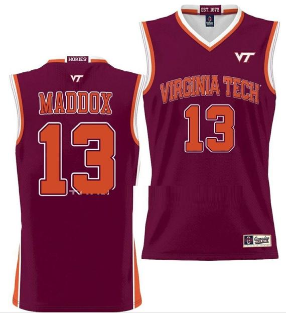 Men's Dairus Maddox Jersey Virginia Tech Hokies College Basketball NIL Pick-A-Player Maroon #13