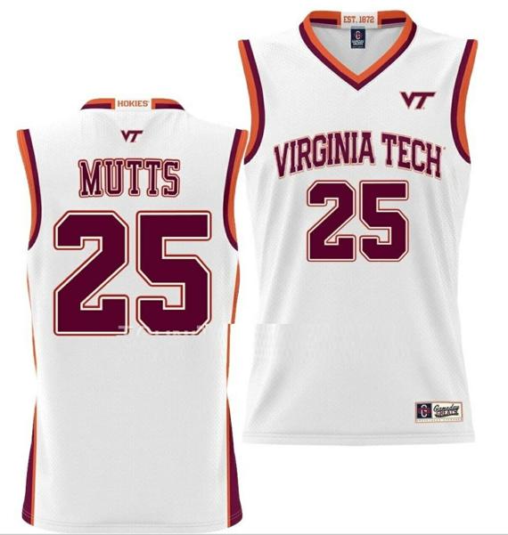 Men's Justyn Mutts Jersey Virginia Tech Hokies College Basketball NIL Pick-A-Player White #25