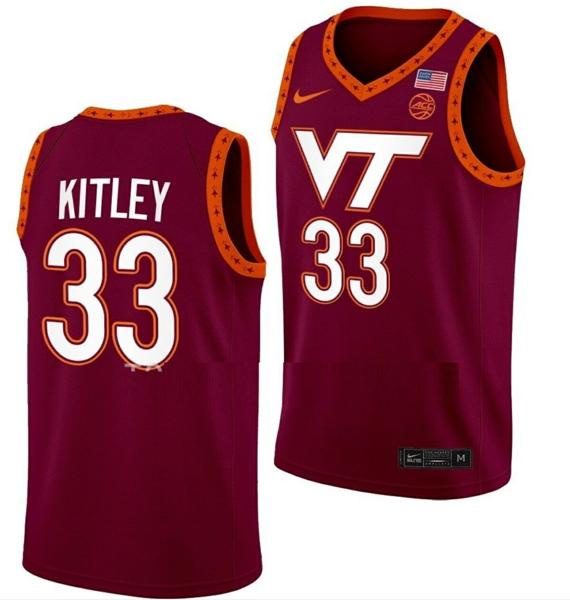 Men's Elizabeth Kitley Jersey Virginia Tech Hokies College Basketball Maroon #33