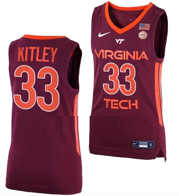 Men's Elizabeth Kitley Jersey Virginia Tech Hokies College Basketball Replica Maroon #33