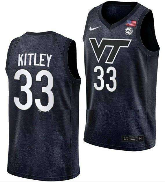 Men's Elizabeth Kitley Jersey Virginia Tech Hokies College Basketball Black #33