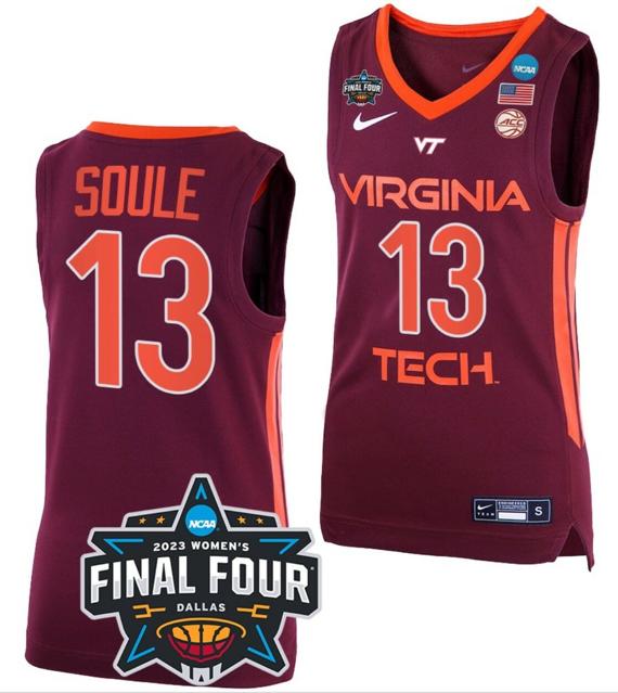 Men's Taylor Soule Jersey Virginia Tech Hokies College Basketball 2023 NCAA Final Four Maroon #13