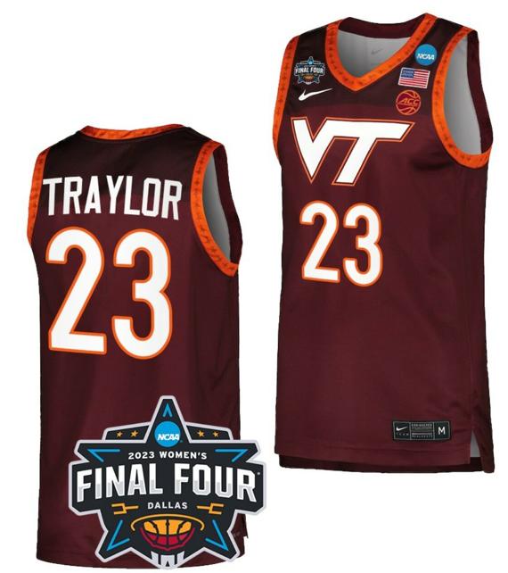 Men's Kayana Traylor Jersey Virginia Tech Hokies College Basketball 2023 NCAA March Madness Final Four Maroon #23