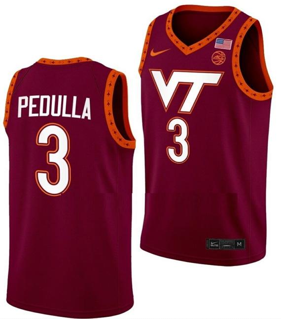 Men's Sean Pedulla Jersey Virginia Tech Hokies College Basketball Swingman Maroon #3