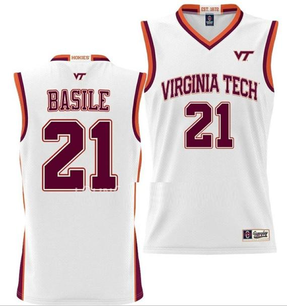 Men's Grant Basile Jersey Virginia Tech Hokies College Basketball NIL Pick-A-Player White #21