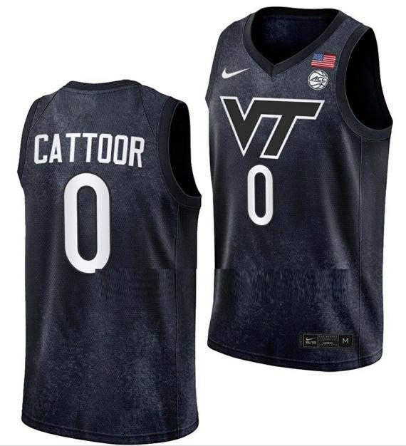 Men's Hunter Cattoor Jersey Virginia Tech Hokies College Basketball Swingman Black #0