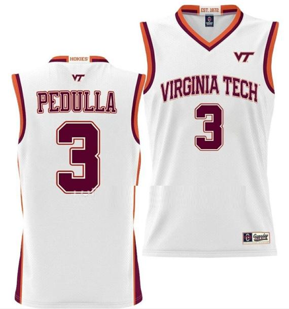 Men's Sean Pedulla Jersey Virginia Tech Hokies College Basketball NIL Pick-A-Player White #3